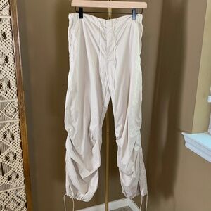 ZARA Beige Parachute Pants Size Small | Nylon Drawstring Ruched Cargo Streetwear
